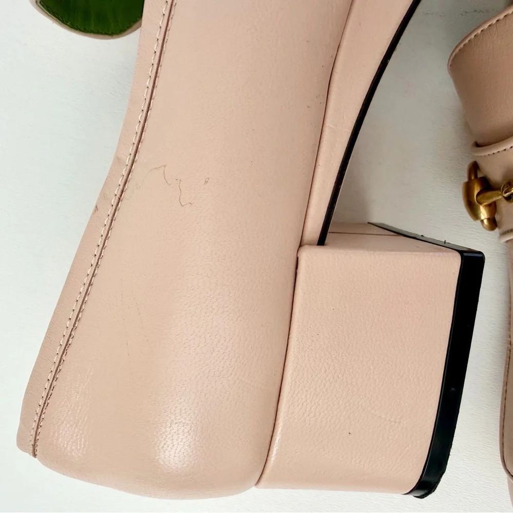 GUCCI || Houdan Blush‎ Leather Horsebit Loafer Pumps Block Heel EU 40.5